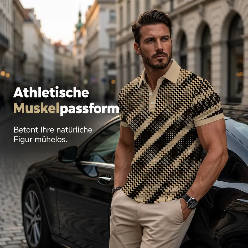 Junero | Atmungsaktives Poloshirt mit Musterprint