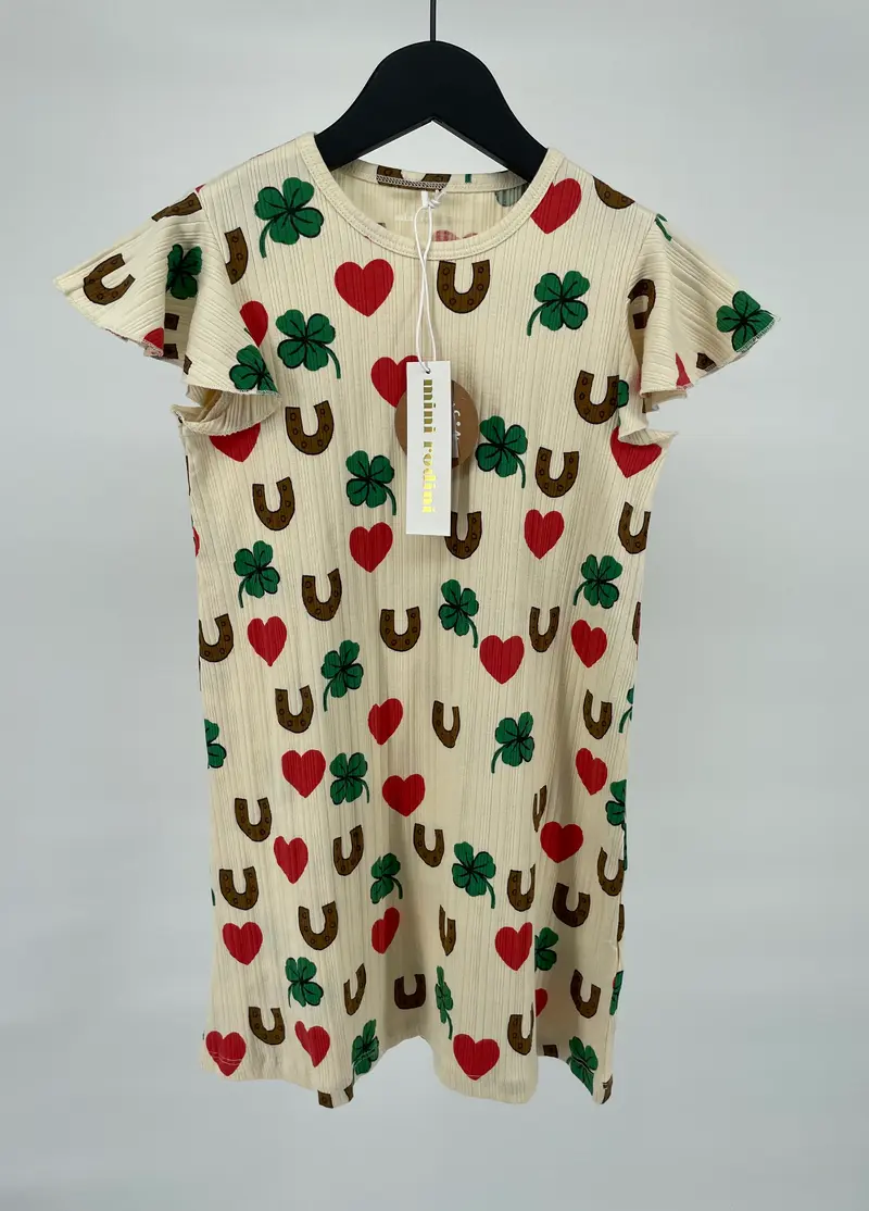 Jurk Beige Hartjes Klavertjes Hoefijzer Print