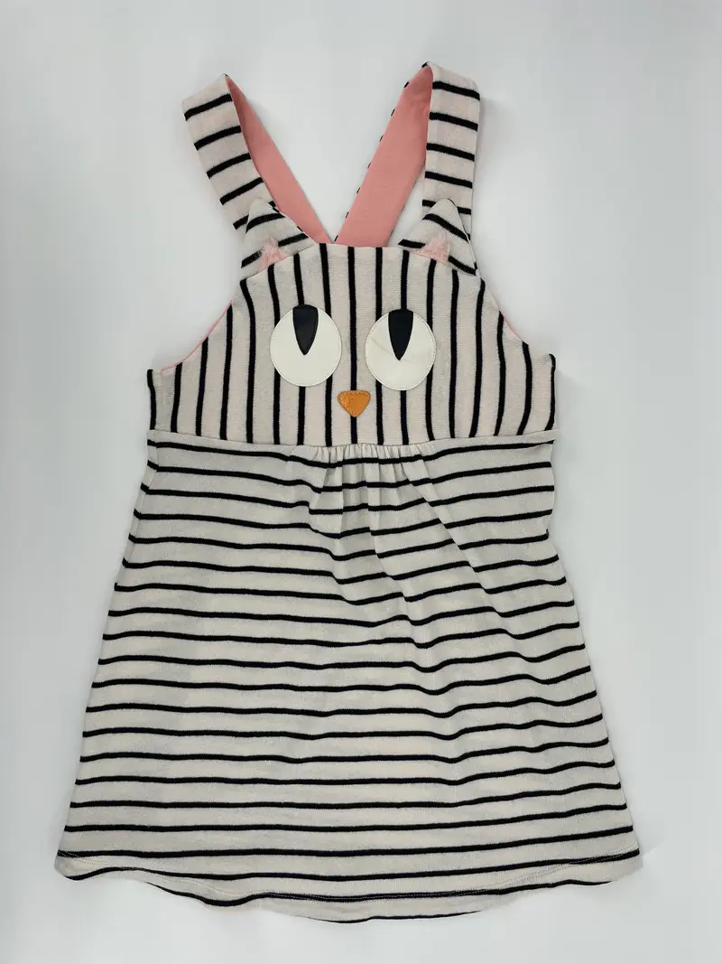 Jurk Beige Zwart Gestreept Kat Maat 116