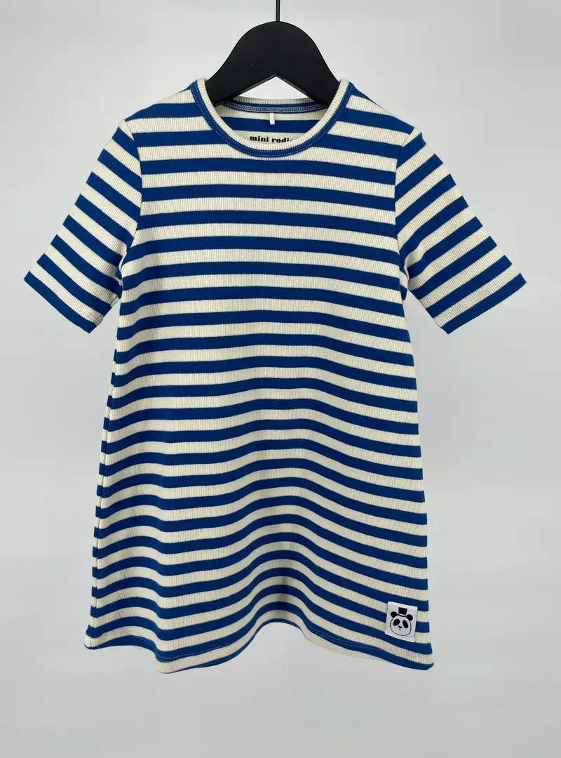 Jurk Blauw Beige Gestreept Rib Maat 92 / 98