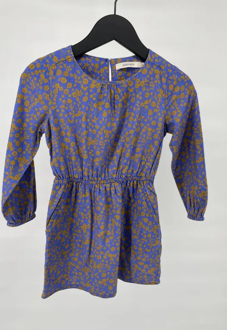 Jurk Blauw met Bruine Print Maat 98 / 104