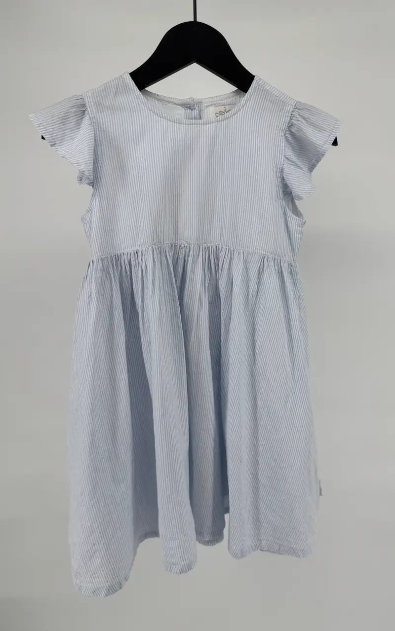 Jurk Blauw Wit Gestreept Lurex Roesjes Maat 110