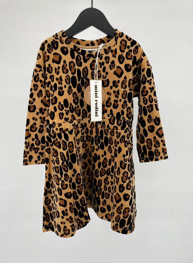 Jurk Bruin Velours Luipaard Maat 92 / 98