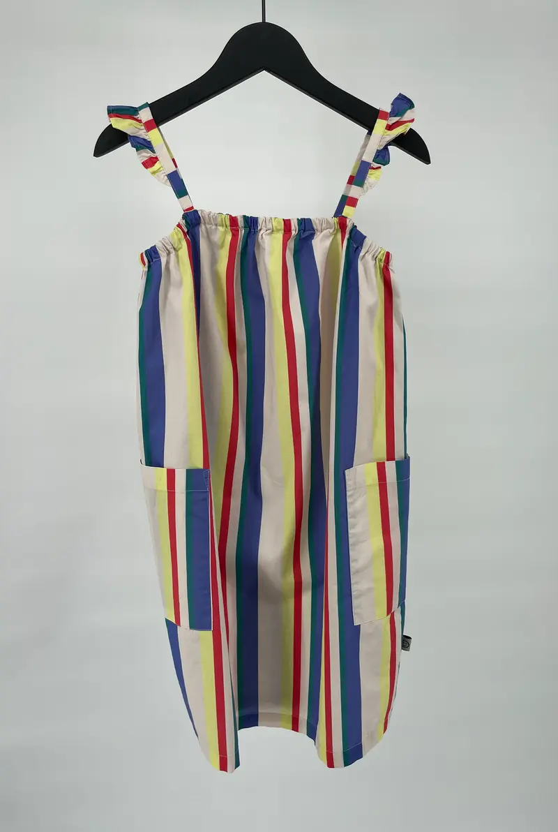 Jurk Mouwloos Beige Multi Color Strepen