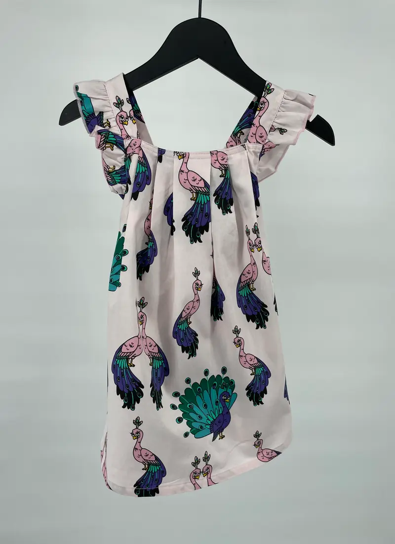 Jurk Roze Pauwen Maat 92 / 98