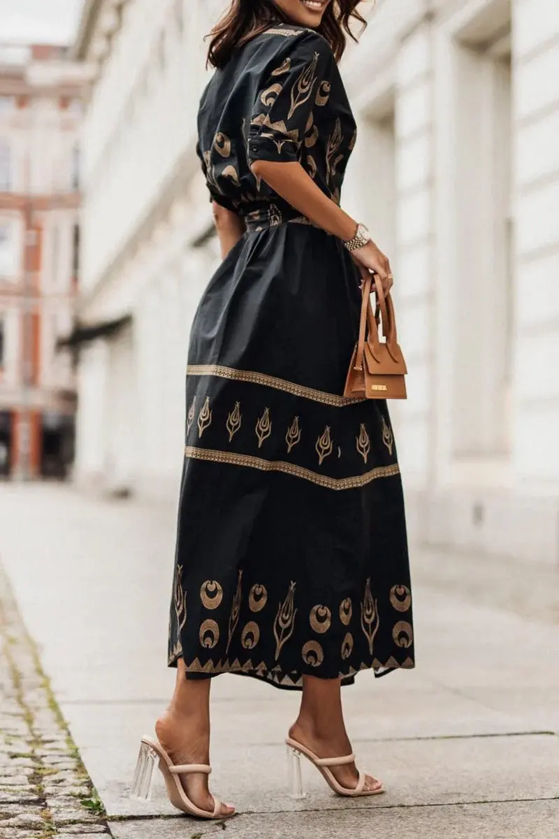 Kassandra | Damen Boho Ethno Midikleid Langarm