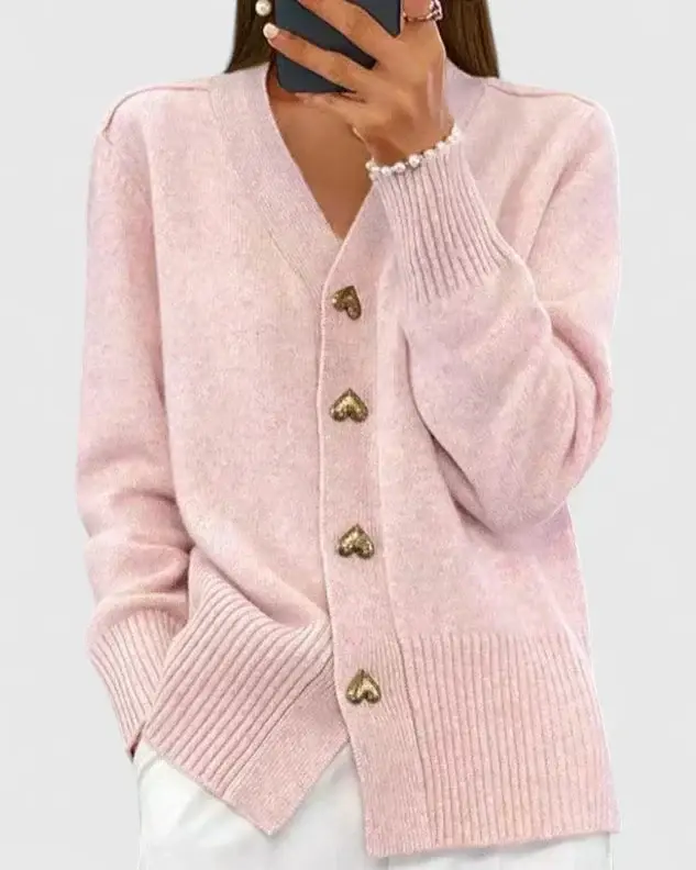 Kathrin | Damen Bequem Knöpfen Strickjacke