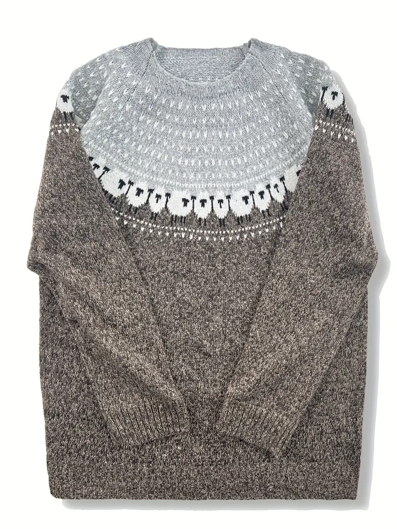 Katie | Charmanter Damen Grobstrickpullover Mit Schaf-Jacquardmuster
