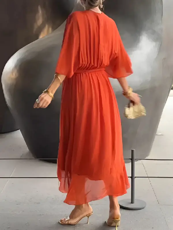 Katrien | Damen Wickelkleid Midi Flatterärmel