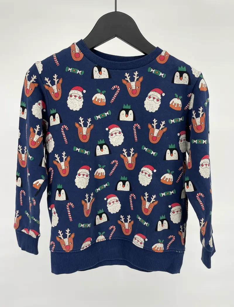Kerst Trui Donkerblauw met Print