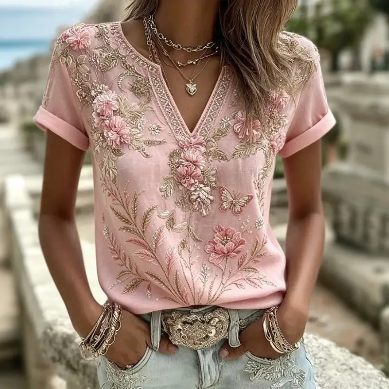 Kianey | Feminine V-Ausschnitt-Bluse mit Blumenmuster