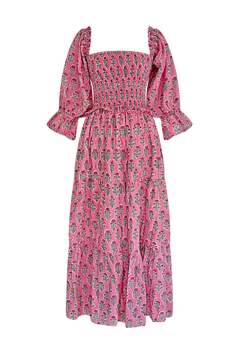 Kinza Pink Block Print Maxi Dress