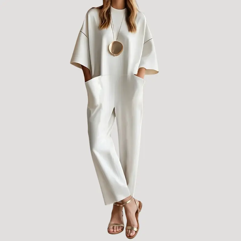 Klara | Damen Weites Bein Kurzarm Jumpsuit