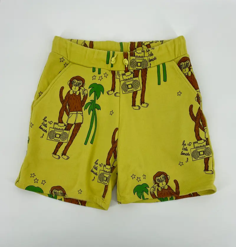 Korte Broek Geel Apen Print Maat 140 / 146