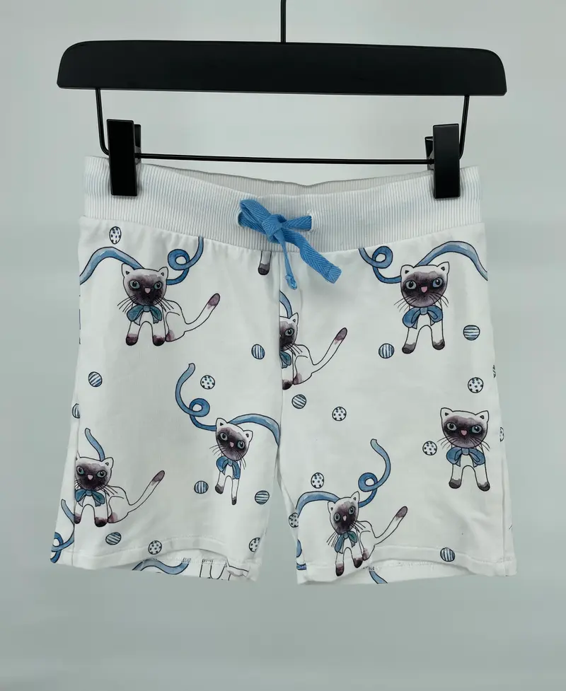 Korte Broek Wit Poezen Print Maat 116 / 122