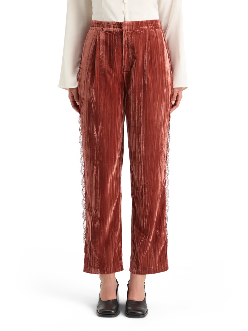 Lace Trimmed Velvet Pant