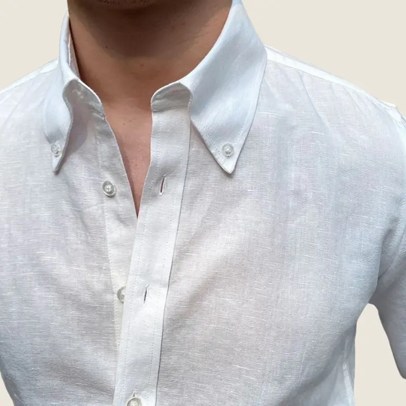 Langarm-Leinenhemd mit Button-Down-Kragen für Herren