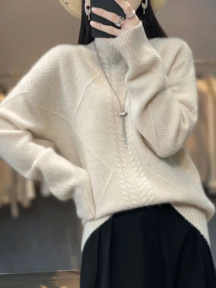 Lara | Damen Weicher Zopfmuster Rollkragenpullover