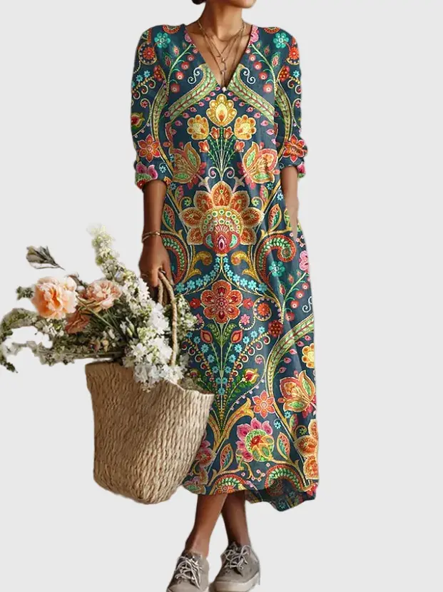 Lashini - Bequemes Kleid Mit V-Ausschnitt