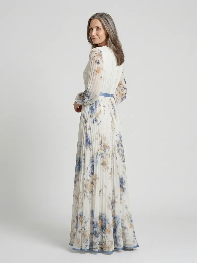 Lavinia | Langärmliges V-Ausschnitt Blumenkleid
