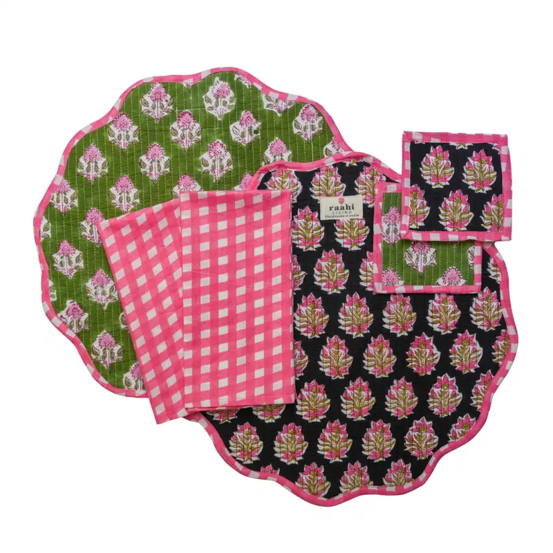 Layla Hand Block Print Reversible Placemat Set