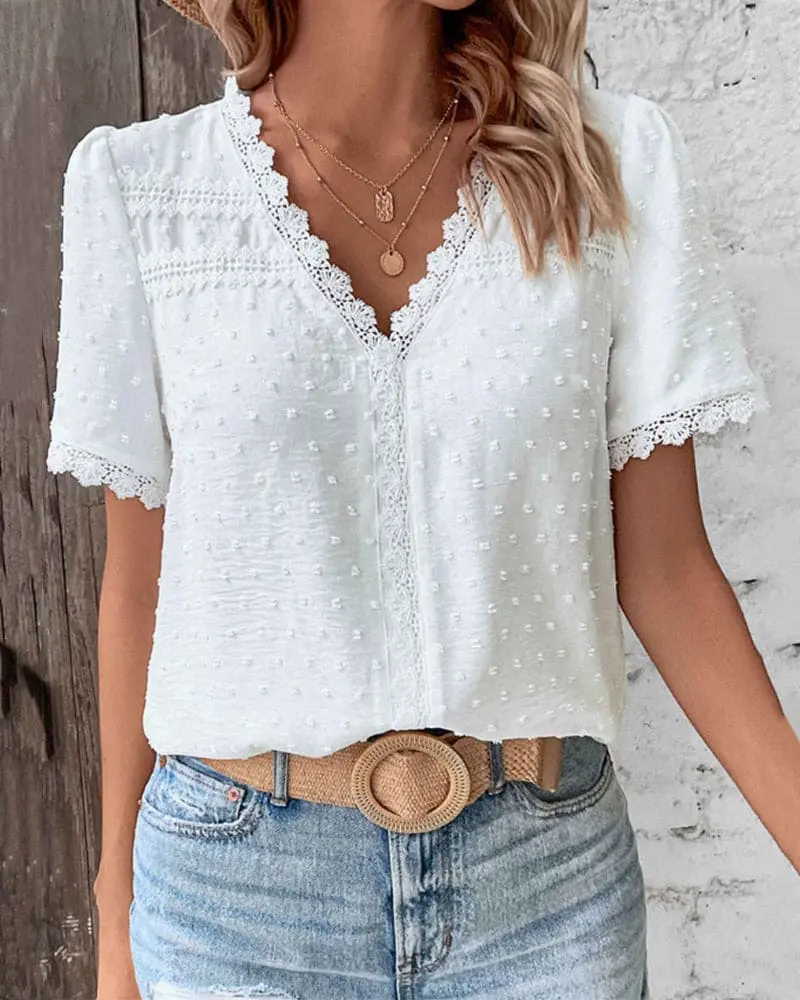 Lea | Baumwollbluse V-Ausschnitt Patchwork