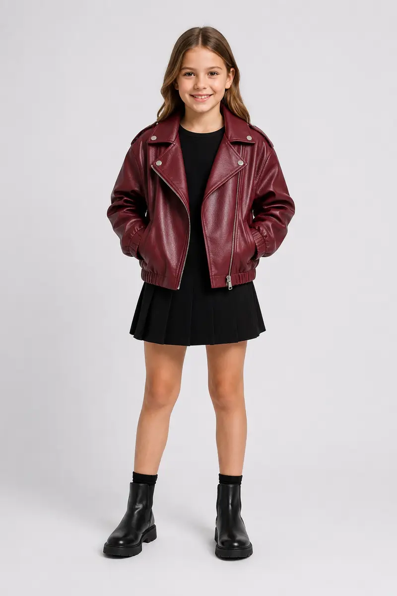 Lederlook bikerjack Bordeaux
