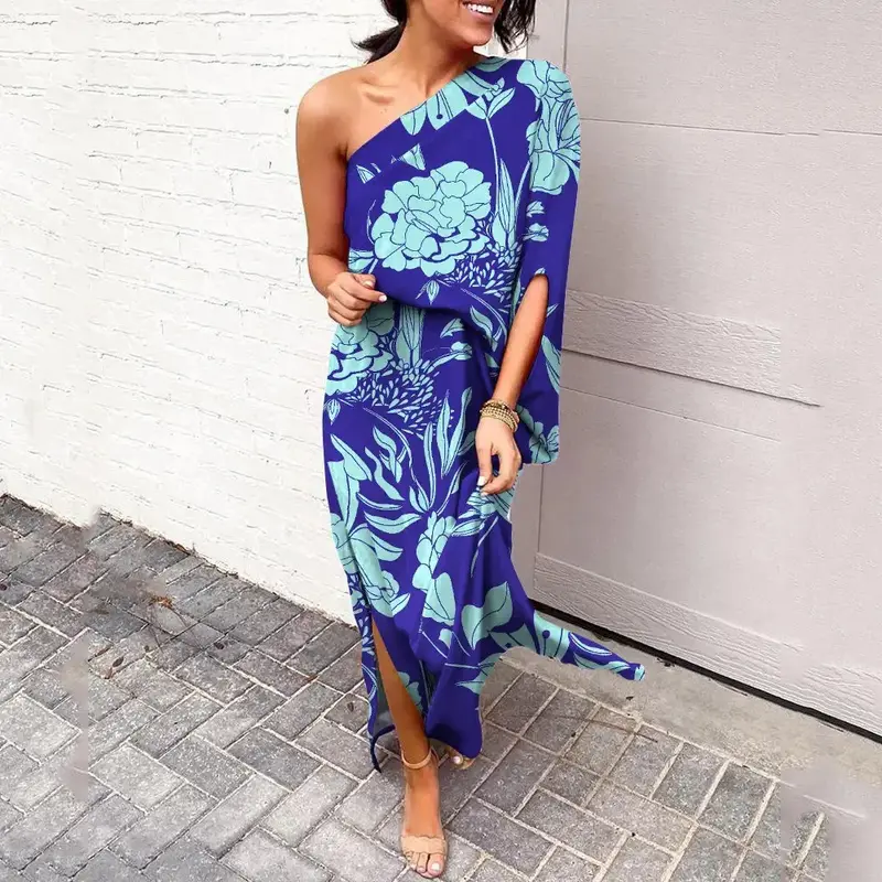 Leonie | Damen One-Shoulder Blumenprint Maxikleid