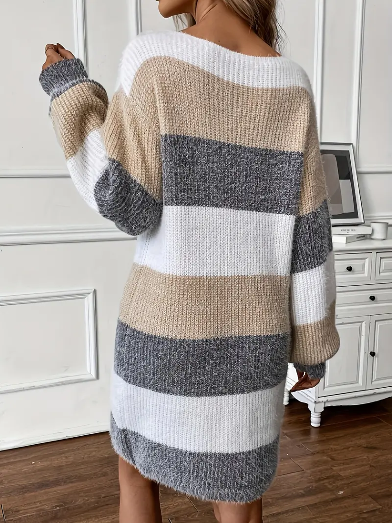 Leonie | Damen Strickkleid Lockere Passform Gestreift