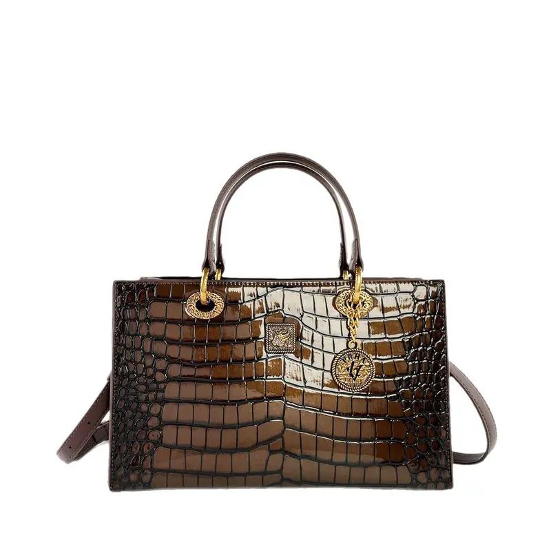 Leren vierkante handtas met crocoprint