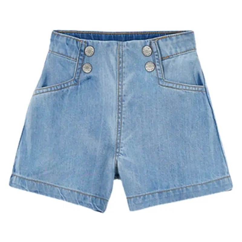 Lichtblauwe denim bermuda met knopen 3224