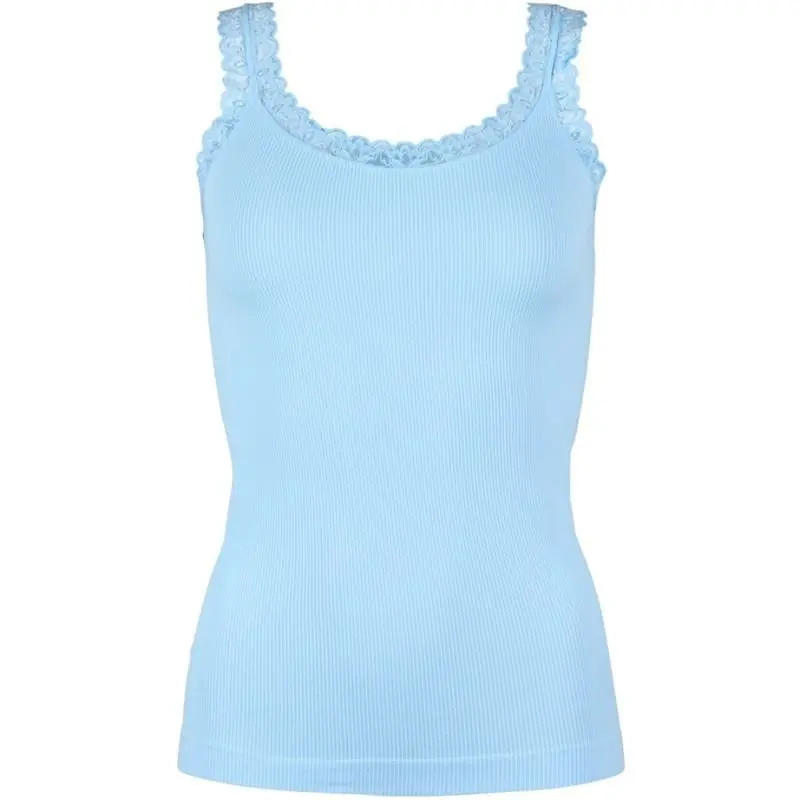 Lichtblauwe microfiber rib top Frida