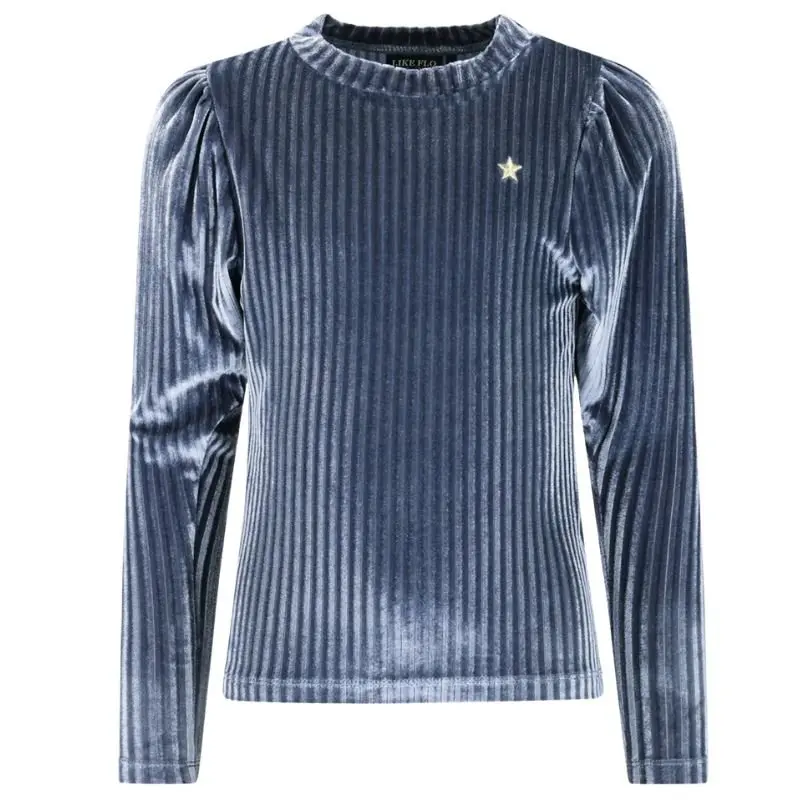 Lichtblauwe velvet rib top Esmay