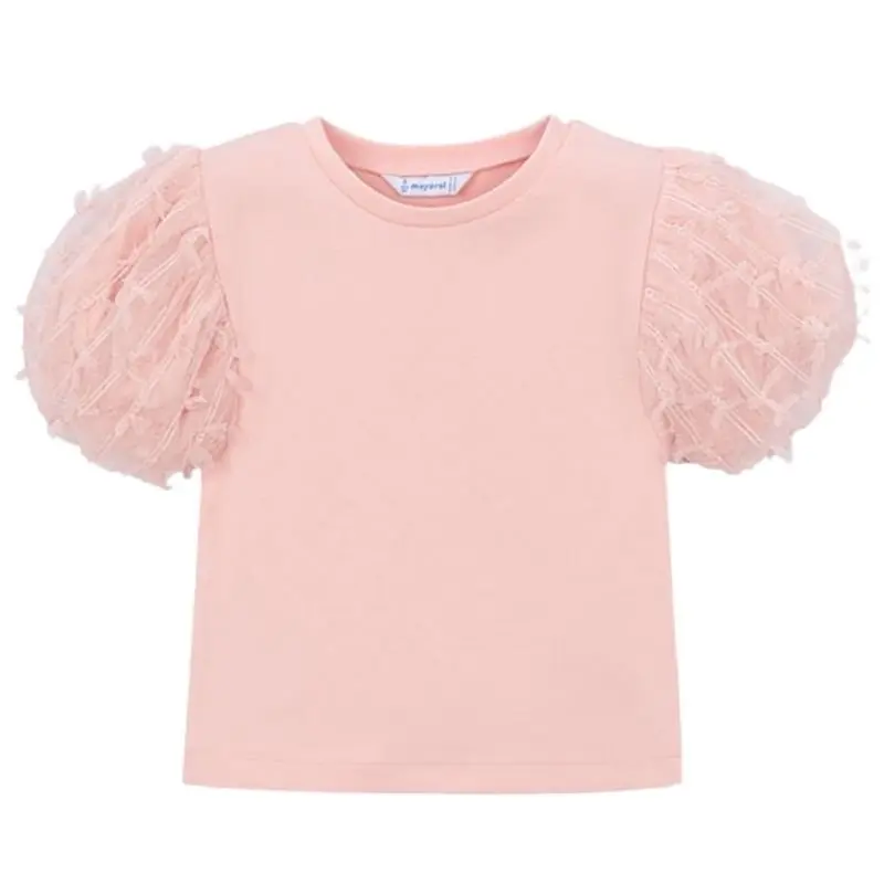 Lichtroze korte mouw tulle t-shirt 3001