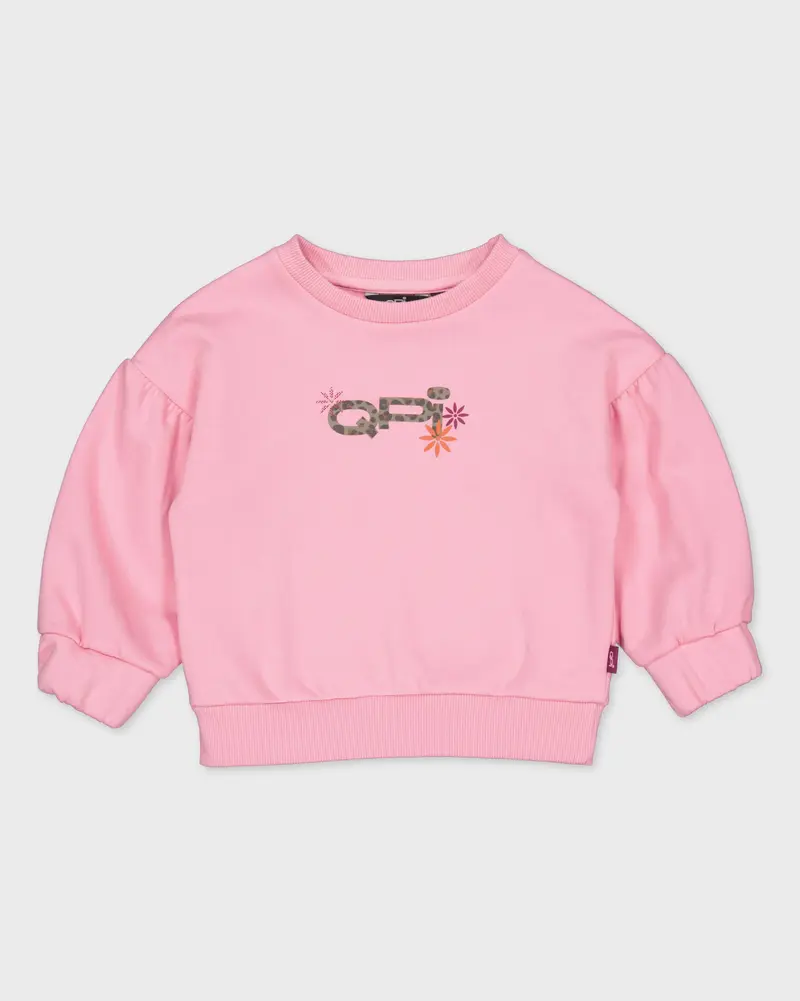 Lichtroze sweater met borstprint | Light Pink