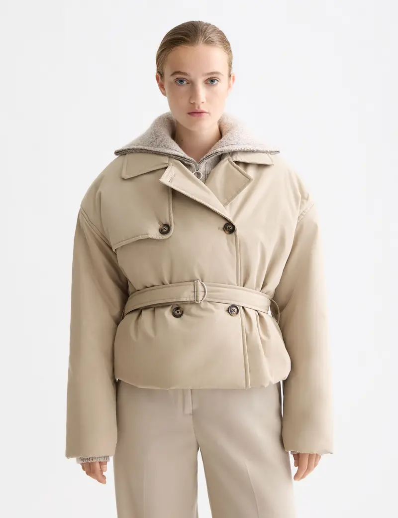 Lightweight padded poplin trench