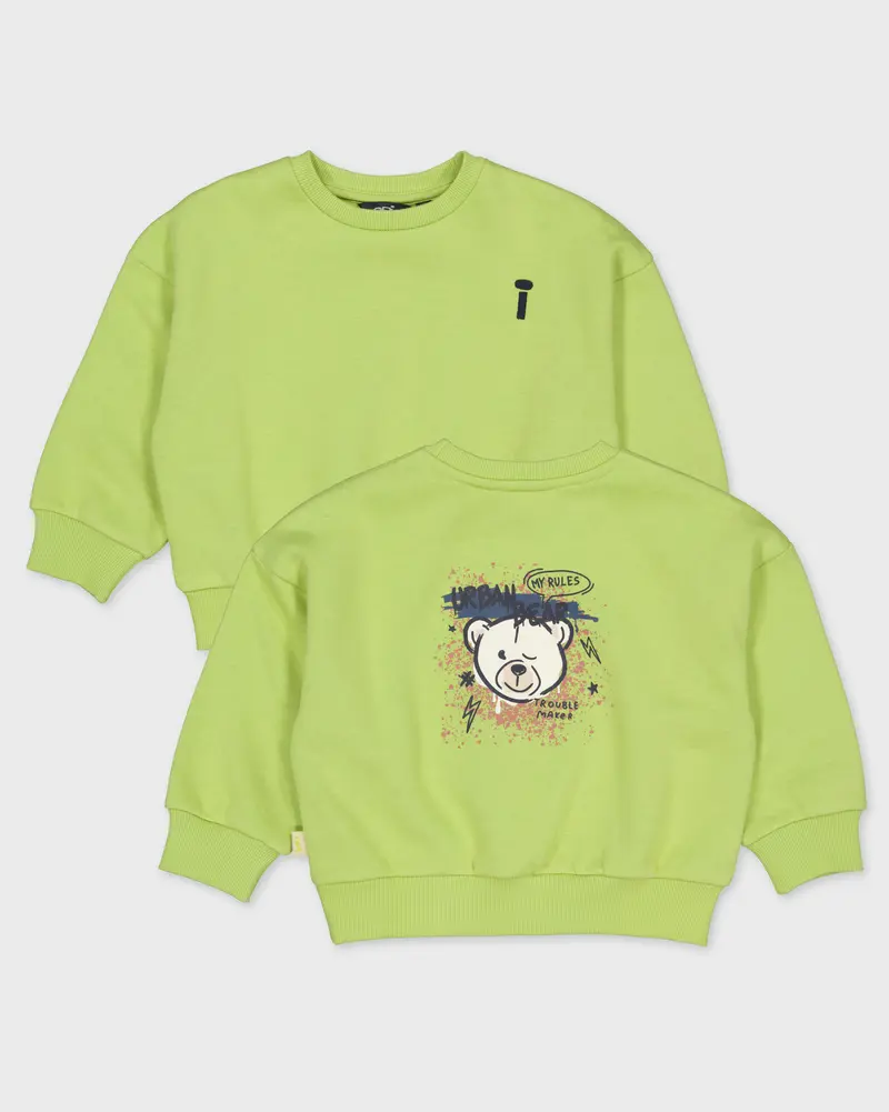 Limoengroene sweater met rugprint | Avocado Green