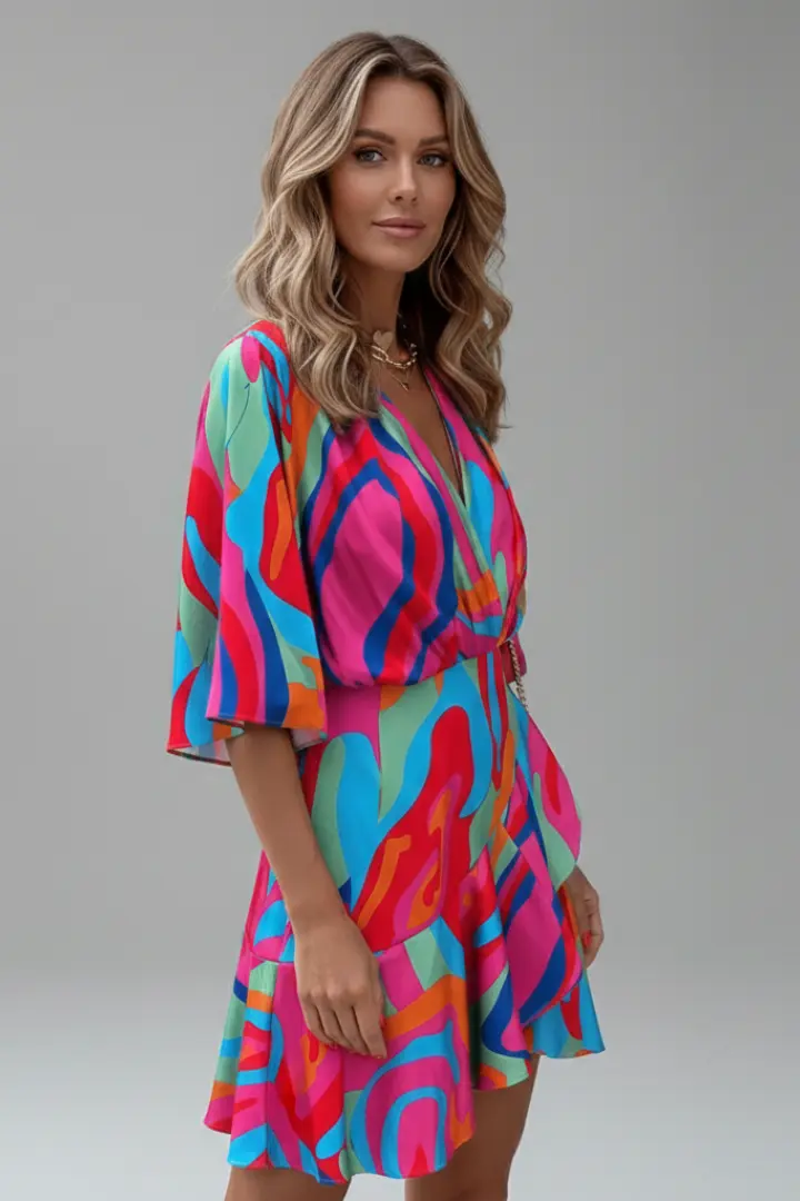 Linnea | Damen Wickel Mini Kleid mit Taillengürtel