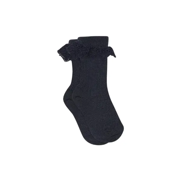 Lisa Baby Socks with Lace - Navy