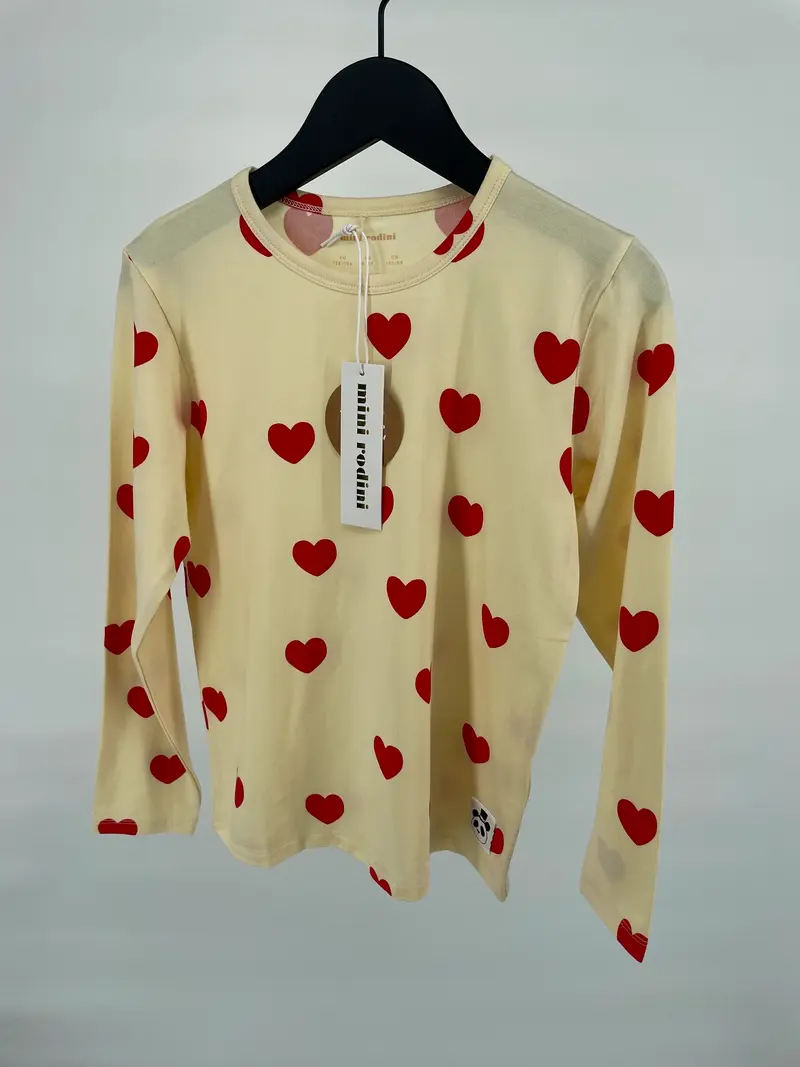 Longsleeve Beige Hartjesprint Maat 128 / 134