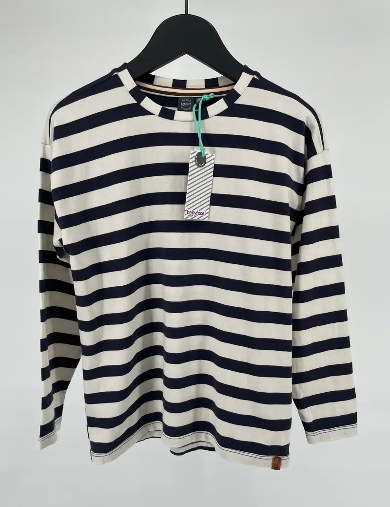 Longsleeve Donkerblauw Beige Gestreept Maat 128