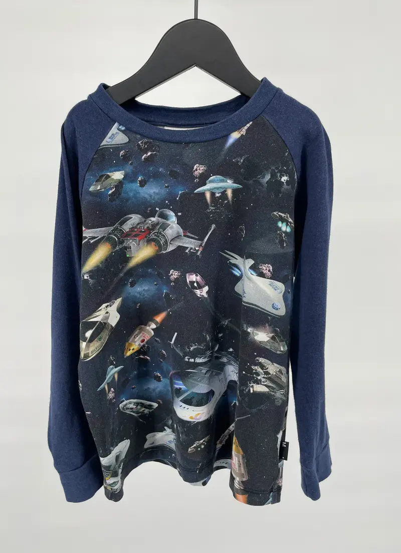Longsleeve Donkerblauw Ruimteprint Maat 110