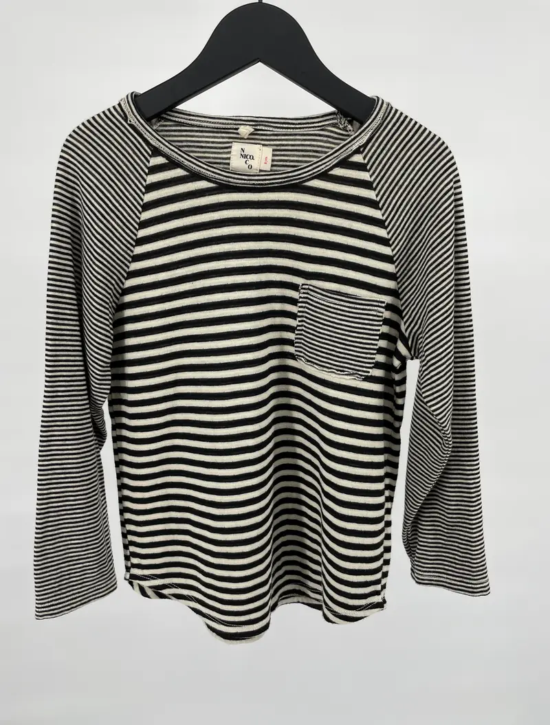 Longsleeve Zwart Beige Gestreept Maat 128 / 134