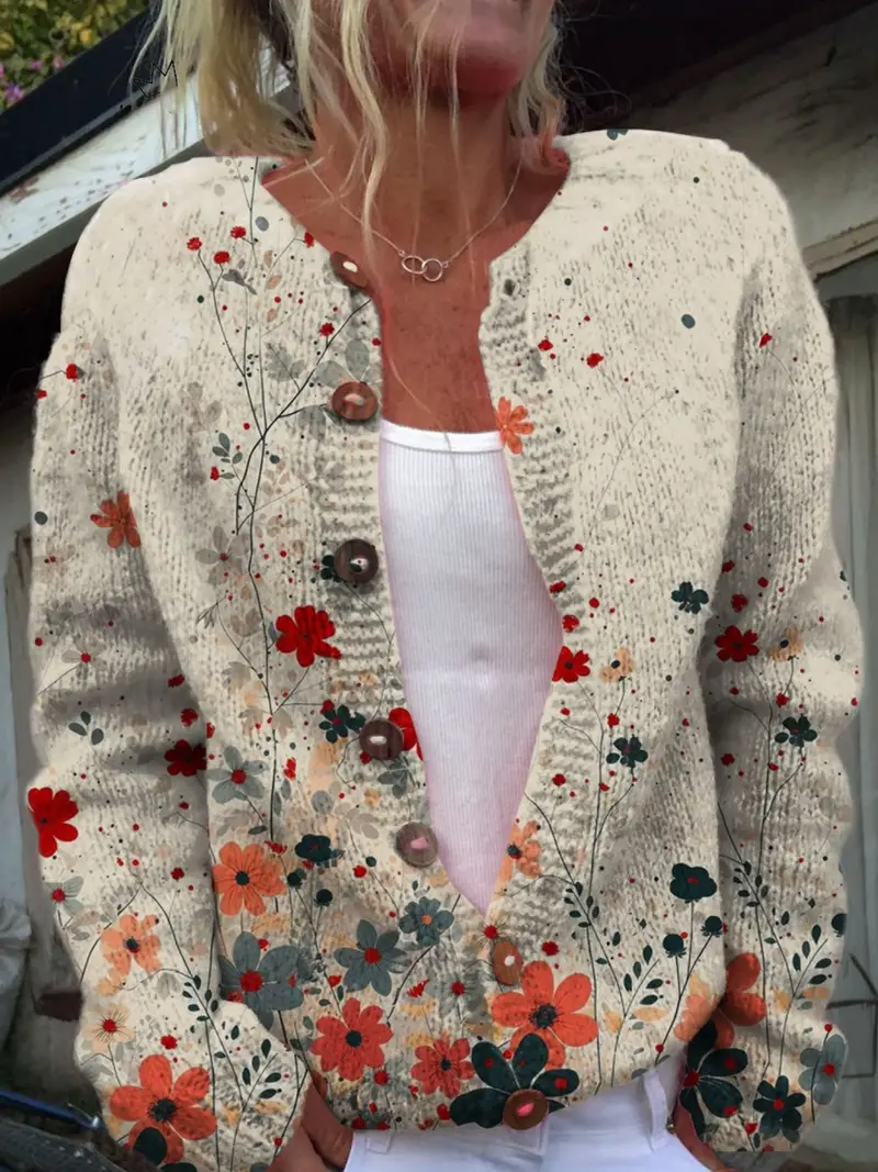 Loretta | Damen Strickjacke mit Blumenmuster