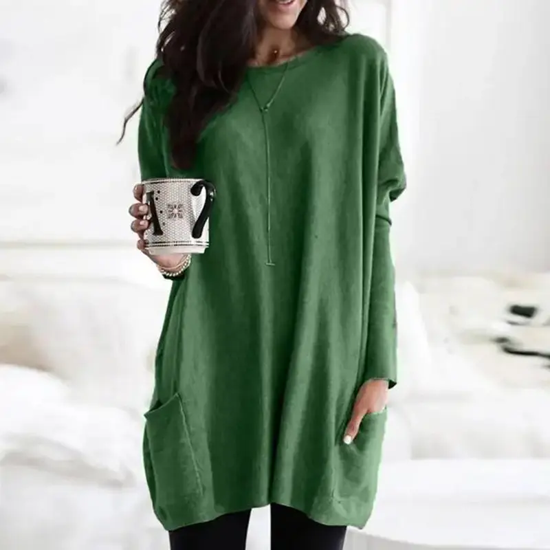 Luisa | Damen Oversized Langarm-Tunika Pullover mit Taschen