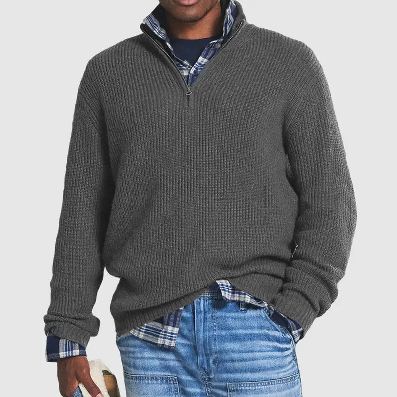 Lukas | Herren Gerippter Quarter-Zip Strickpullover