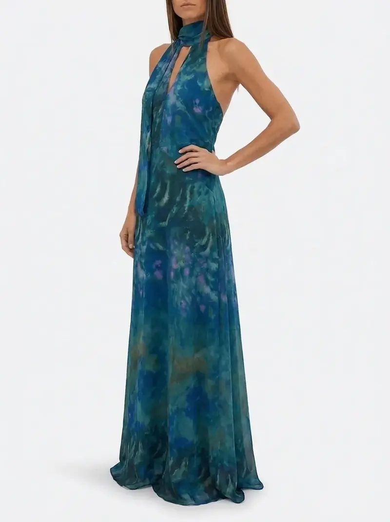 Luna | Damen Blumen Maxi Kleid mit Ausschnitt