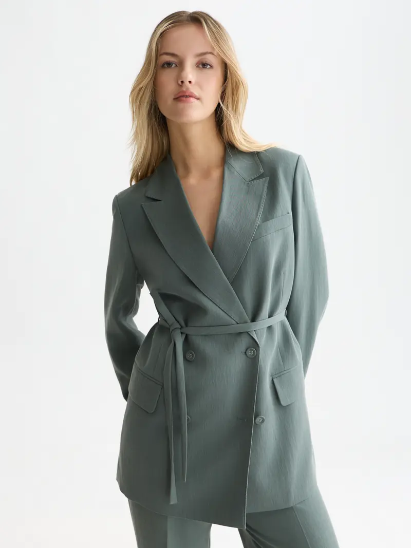 Lyocell Blend Double Breasted Blazer