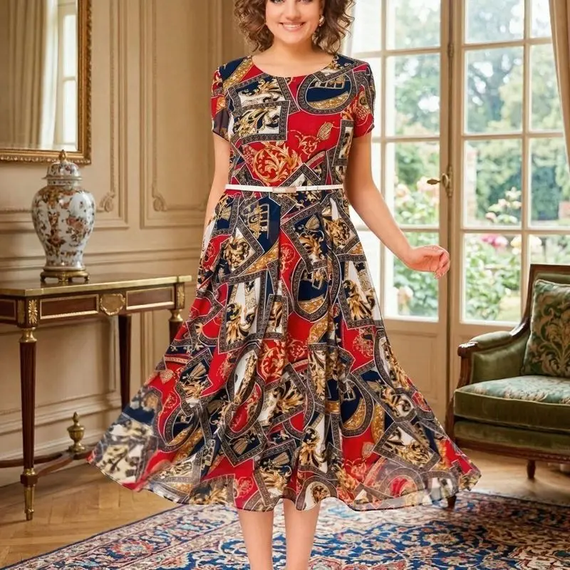 Malta™ Midikleid mit Barock-Print + Gratisgürtel