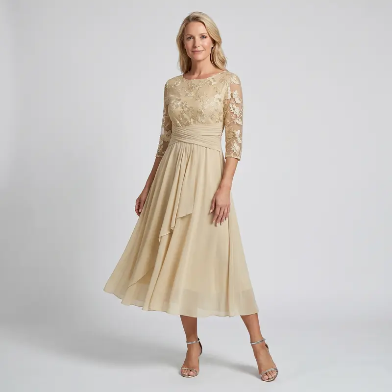 Manuela | Damen Besticktes Chiffon Midikleid